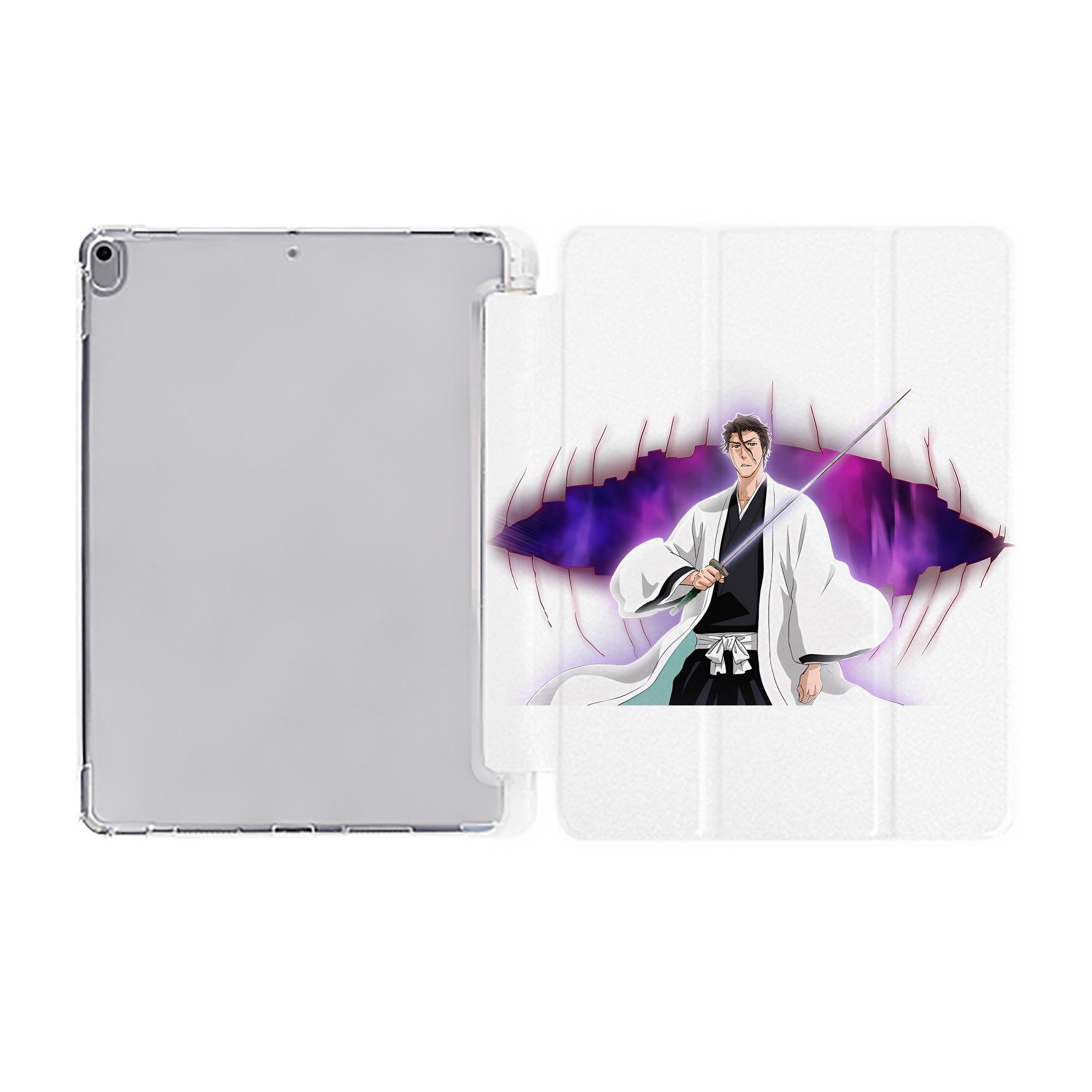 （画像用） ブリーチ 藍染 惣右介（あいぜん そうすけ） BLEACH Aizen Sousuke IPad ケース ペン収納付き 三つ折りスタンド PUレザー×シリコン 対応機種9.5/10.5/10.9インチ